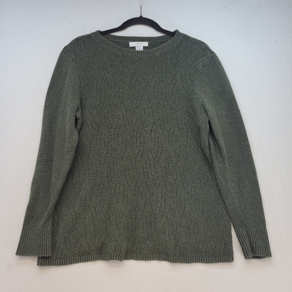 CJ Banks Sweater Womens 1X Green Textured Knit Long Sleeve Soft Pullover
